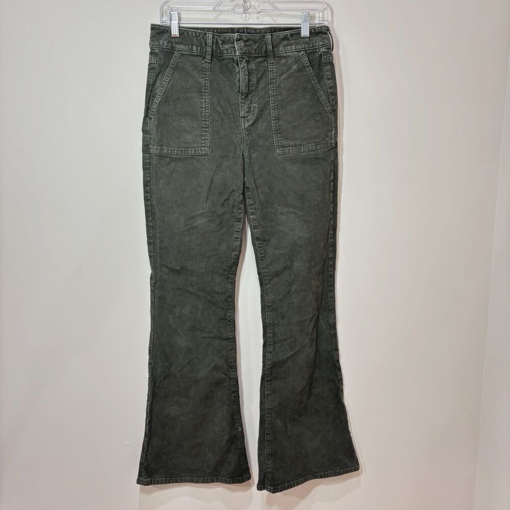 American Eagle Flare Corduroy Pants Women 8 Olive Green Forest Hippie Y2K 90s